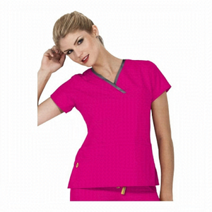 WONDERWINK Women's Pink Scrubs Charlie 5 Pocket Y-Neck Wrap Top Size L